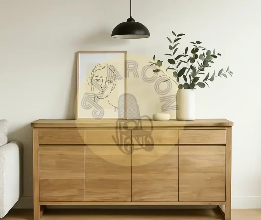 Bufet de Madera de Teca Maciza Hecho a Mano, Sin Montaje, Estilo Natural - 170x45x90 cm-MOVIL (3)