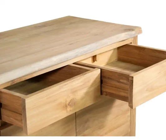 Bufet de Madera de Teca Maciza Hecho a Mano, Sin Montaje, Estilo Natural - 170x45x90 cm-MOVIL (7)
