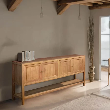 Buffet en Madera de Teka con 4 Puertas y 1 Estante 180x45x90 Cm - Moycor (6)