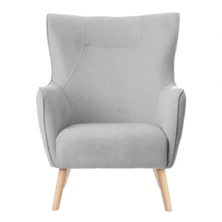 Butaca Tapizada Tela Color Gris Claro Patas Madera Natural Modelo Múnich - SomCasa (4)