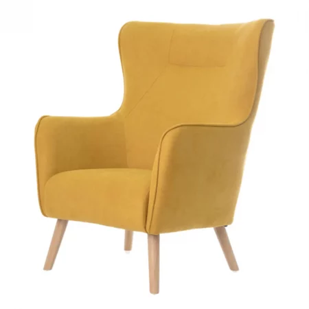 Butaca Tapizada Tela Color Mostaza Patas Madera Natural Mod. Munich 76'5x83x101 – Somcasa (1)