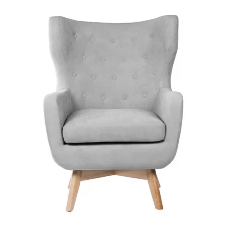 Butaca Tapizada Tela Gris Claro Patas Madera Natural Modelo Lisboa - Somcasa (4)