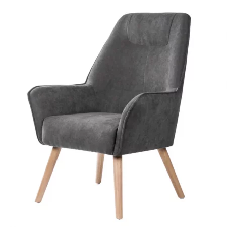 Butaca Tapizada Tela Gris Oscuro Patas Madera Natural Modelo Bruges - Somcasa (1)