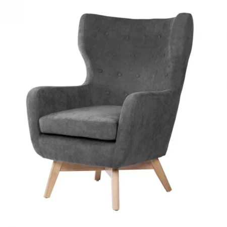 Butaca Tapizada Tela Gris Oscuro Patas Madera Natural Modelo Lisboa - Somcasa (1)