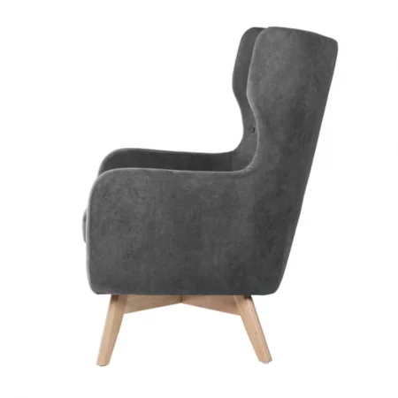 Butaca Tapizada Tela Gris Oscuro Patas Madera Natural Modelo Lisboa - Somcasa (3)