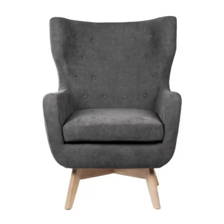 Butaca Tapizada Tela Gris Oscuro Patas Madera Natural Modelo Lisboa - Somcasa (4)