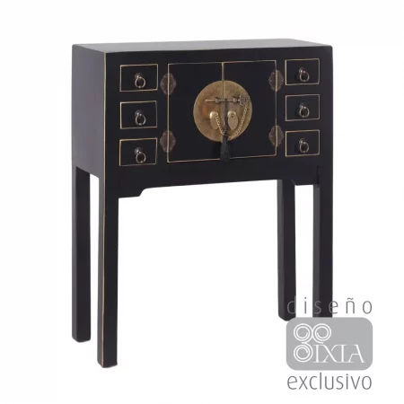 CONSOLA 2 PUERTAS Y 6 CAJONES NEGRO 63 X 26 X 80 CM IXIA