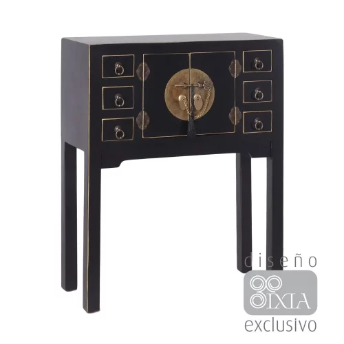 CONSOLA 2 PUERTAS Y 6 CAJONES NEGRO 63 X 26 X 80 CM IXIA