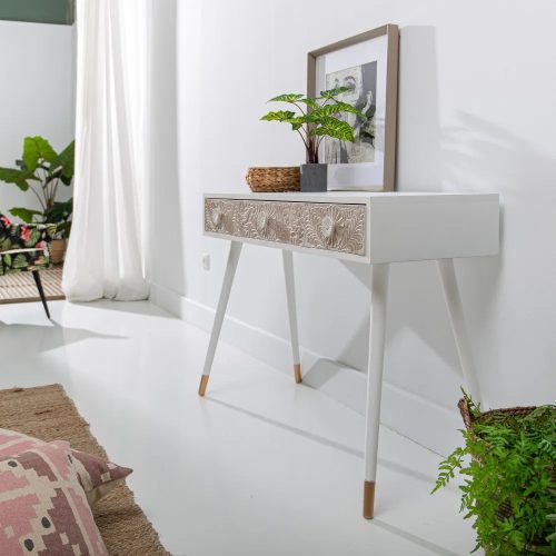 CONSOLA BLANCO-NATURAL MADERA DE PINO 110 X 40 X 77 CM IXIA9