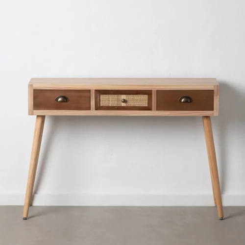 CONSOLA CREMA-NATURAL MADERA-RATÁN 110 X 30 X 78 CM IXIA