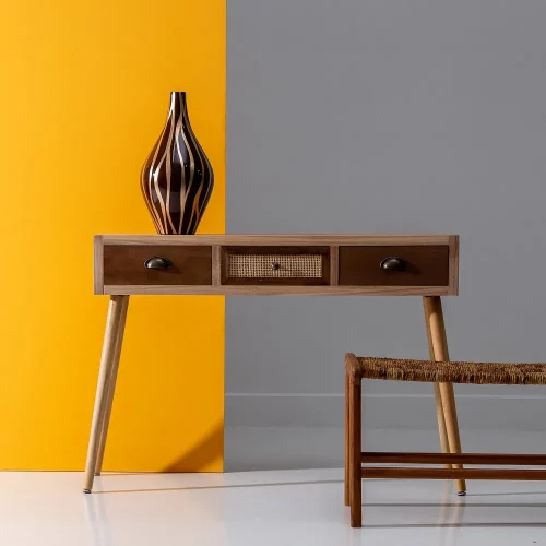 CONSOLA CREMA-NATURAL MADERA-RATÁN 110 X 30 X 78 CM IXIA8
