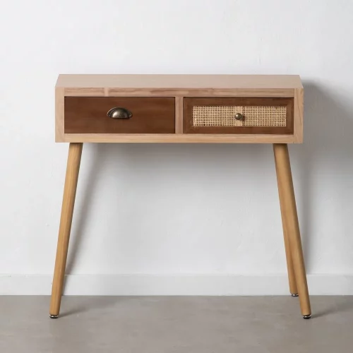CONSOLA CREMA-NATURAL MADERA-RATÁN 80 X 30 X 78 CM IXIA