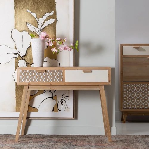 CONSOLA GEOMÉTRICO NATURAL-BLANCO 95 X 40 X 75 CM IXIA9
