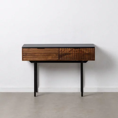 CONSOLA MARRÓN-NEGRO MADERA-HIERRO 110 X 40 X 76 CM-1