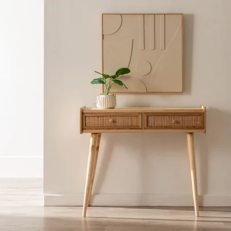 CONSOLA NATURAL MADERA PAULONIA-DM 90 X 35 X 78 CM-7