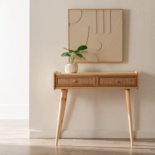 CONSOLA NATURAL MADERA PAULONIA-DM 90 X 35 X 78 CM-7
