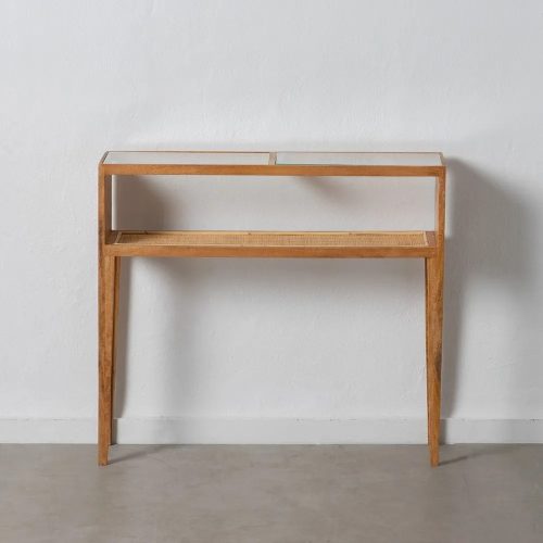 CONSOLA NATURAL MADERA-RATÁN SALÓN 90 X 25 X 80 CM IXIA