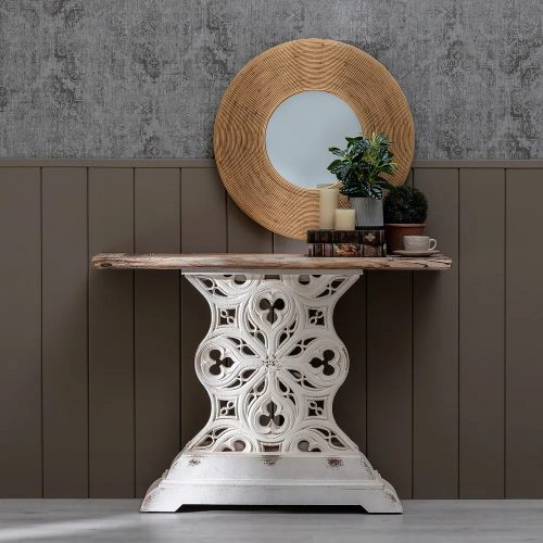 CONSOLA ROSETÓN NATURAL-BLANCO MADERA 120 X 38 X 87 CM IXIA