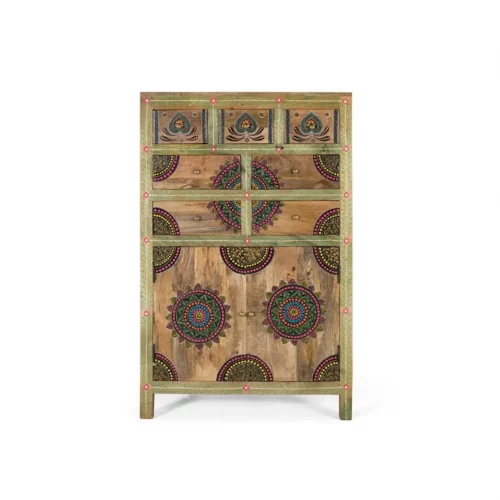 Cajonera Alta con 7 Cajones y 2 Puertas Madera de Mango Maciza 80x40x122 Cm - Giner y Colomer (2)