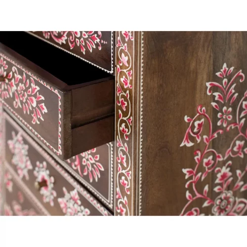 Cajonera Estrecha Madera Mango Pintada a Mano en Negro y Colores 48x33x92 Cm - Giner y Colomer (6)