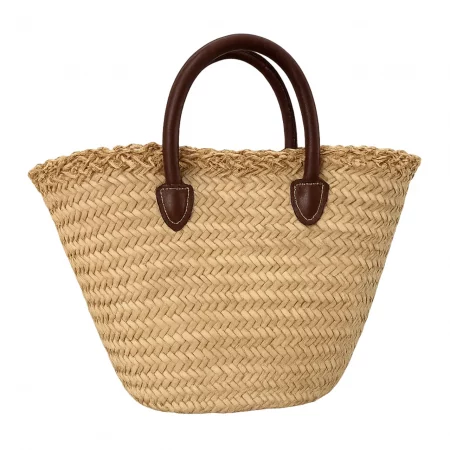 Capazo de palma artesanal con asas cortas de cuero 53x20x34 cm (5)