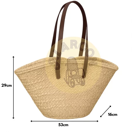 Capazo de palma artesanal con asas de cuero y cerrado con cremallera 53x16x29 cm (3)