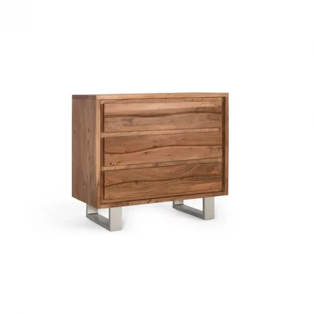 Cómoda 3 Cajones Madera Acacia Natural patas Metal Cromado Colección Contemporary 91x40x81 Cm - Giner y Colomer (2)