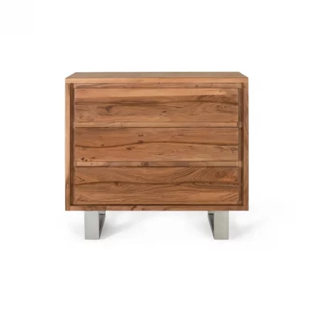 Cómoda 3 Cajones Madera Acacia Natural patas Metal Cromado Colección Contemporary 91x40x81 Cm - Giner y Colomer (3)
