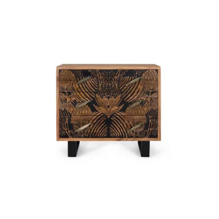Cómoda 3 Cajones Madera Acacia Tallada Maciza Patas Metal Colección Tropicana 93x40x83 Cm - Giner y Colomer (1)