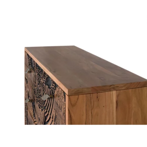 Cómoda 3 Cajones Madera Acacia Tallada Maciza Patas Metal Colección Tropicana 93x40x83 Cm - Giner y Colomer (3)