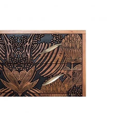 Cómoda 3 Cajones Madera Acacia Tallada Maciza Patas Metal Colección Tropicana 93x40x83 Cm - Giner y Colomer (5)