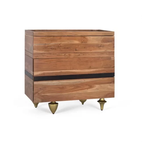 Cómoda 3 Cajones Madera Acacia y Mármol con Patas de Metal - Giner y Colomer (1)