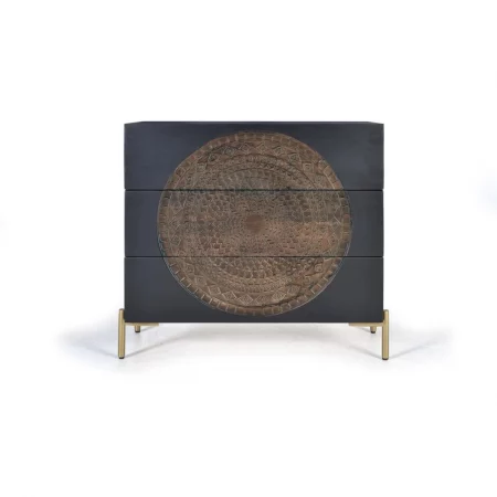 Cómoda 3 Cajones Madera Mango Base Metal Colección París 95x40x90 Cm - Giner y Colomer (1)