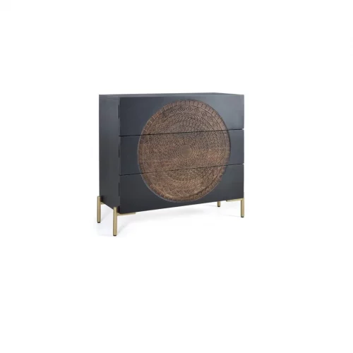 Cómoda 3 Cajones Madera Mango Base Metal Colección París 95x40x90 Cm - Giner y Colomer (2)