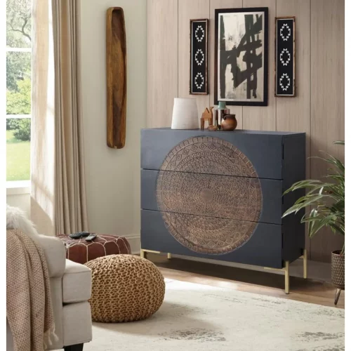 Cómoda 3 Cajones Madera Mango Base Metal Colección París 95x40x90 Cm - Giner y Colomer (6)
