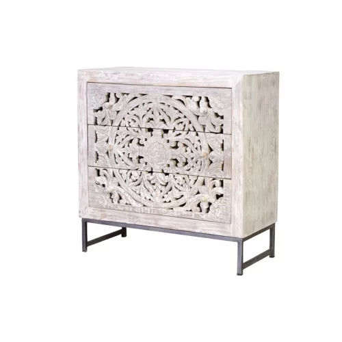 Cómoda 3 Cajones Madera Mango Patas Metal Colección Mykonos 80x35x80 Cm - Giner y Colomer (3)