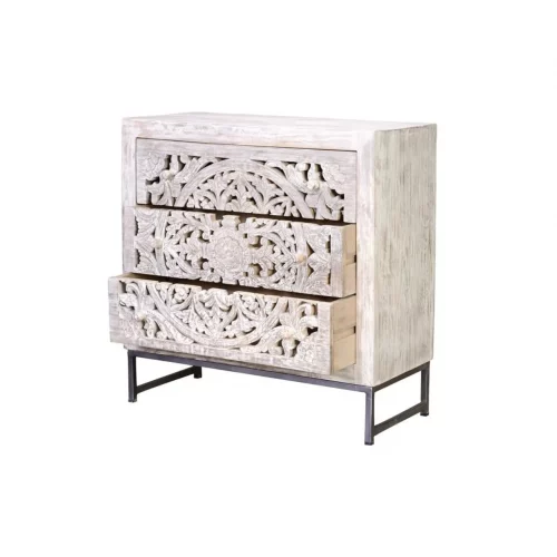 Cómoda 3 Cajones Madera Mango Patas Metal Colección Mykonos 80x35x80 Cm - Giner y Colomer (5)