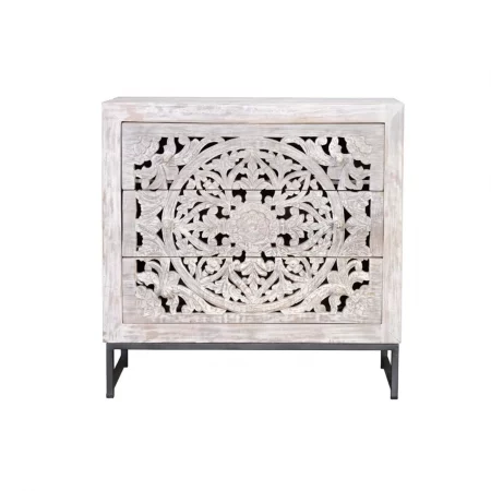 Cómoda 3 Cajones Madera Mango Patas Metal Colección Mykonos 80x35x80 Cm - Giner y Colomer (6)