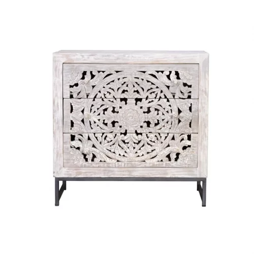 Cómoda 3 Cajones Madera Mango Patas Metal Colección Mykonos 80x35x80 Cm - Giner y Colomer (6)