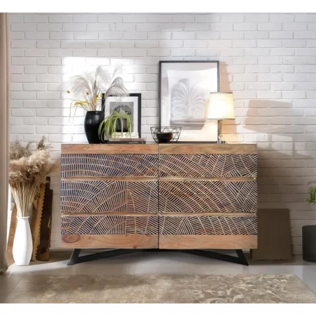 Cómoda 6 Cajones Madera Acacia y Patas Metal Colección Yakarta 125x40x86 Cm - Giner y Colomer (4)