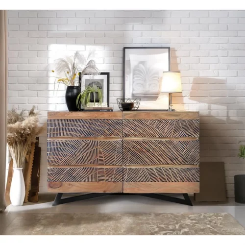 Cómoda 6 Cajones Madera Acacia y Patas Metal Colección Yakarta 125x40x86 Cm - Giner y Colomer (4)