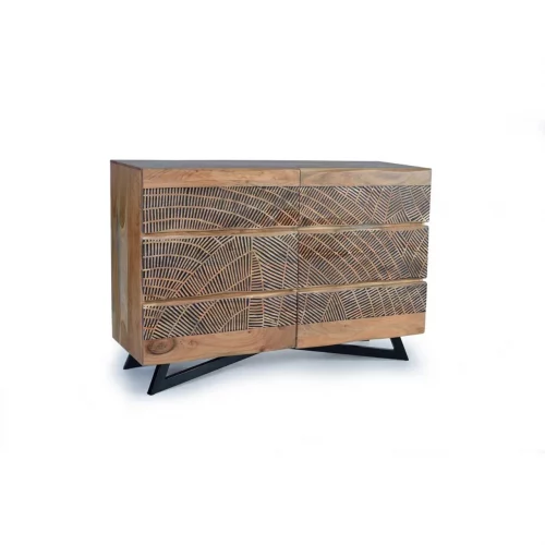 Cómoda 6 Cajones Madera Acacia y Patas Metal Colección Yakarta 125x40x86 Cm - Giner y Colomer (5)