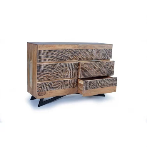 Cómoda 6 Cajones Madera Acacia y Patas Metal Colección Yakarta 125x40x86 Cm - Giner y Colomer (6)
