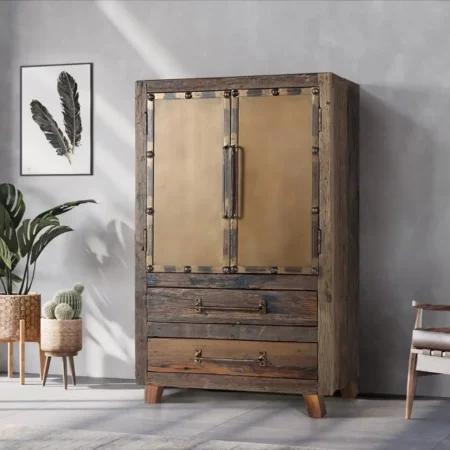 Cómoda Auxiliar de Madera de Traviesa Ferrocarril Reciclada 2 Puertas + 2 Cajones - Giner y Colomer (1)