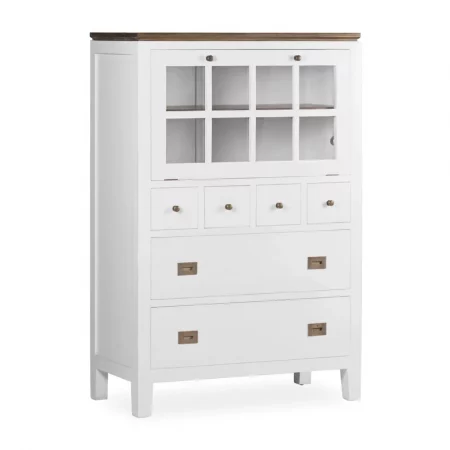 Cómoda Blanca Madera Mindi 6 Cajones + 1 Puerta Abatible +1 Estante Colección Everest 90x45x135 Cm - Moycor (1)