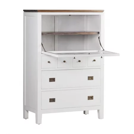 Cómoda Blanca Madera Mindi 6 Cajones + 1 Puerta Abatible +1 Estante Colección Everest 90x45x135 Cm - Moycor (3)