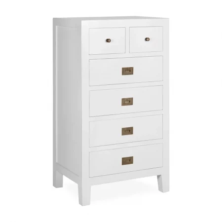 Cómoda Estrecha Blanca 6 Cajones Madera Mindi Colección Everest 60x45x110 Cm - Moycor (1)