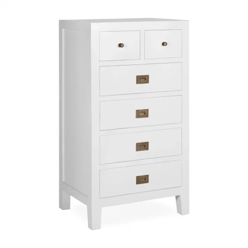 Cómoda Estrecha Blanca 6 Cajones Madera Mindi Colección Everest 60x45x110 Cm - Moycor (1)