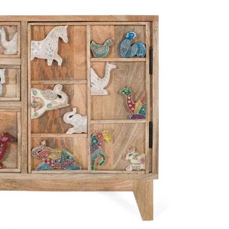 Cómoda Étnica Ancha de Madera de Mango con Detalles a Mano 5 Cajones 1 Puerta - Giner y Colomer (4)