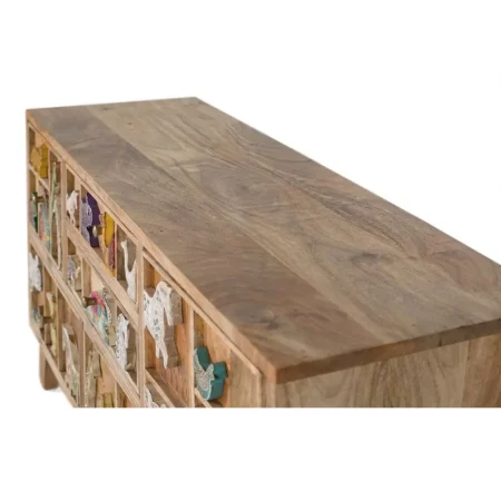 Cómoda Étnica Ancha de Madera de Mango con Detalles a Mano 5 Cajones 1 Puerta - Giner y Colomer (5)